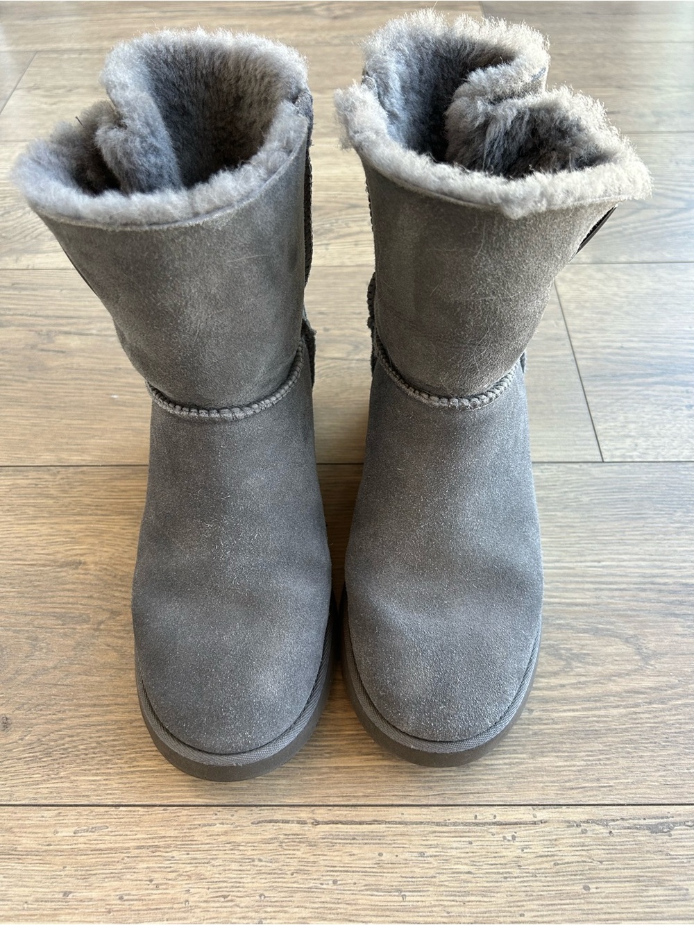 UGG Cozy Women's Gray Suede Wedge Booties with Faux Fur Lining - Picture 8 of 10